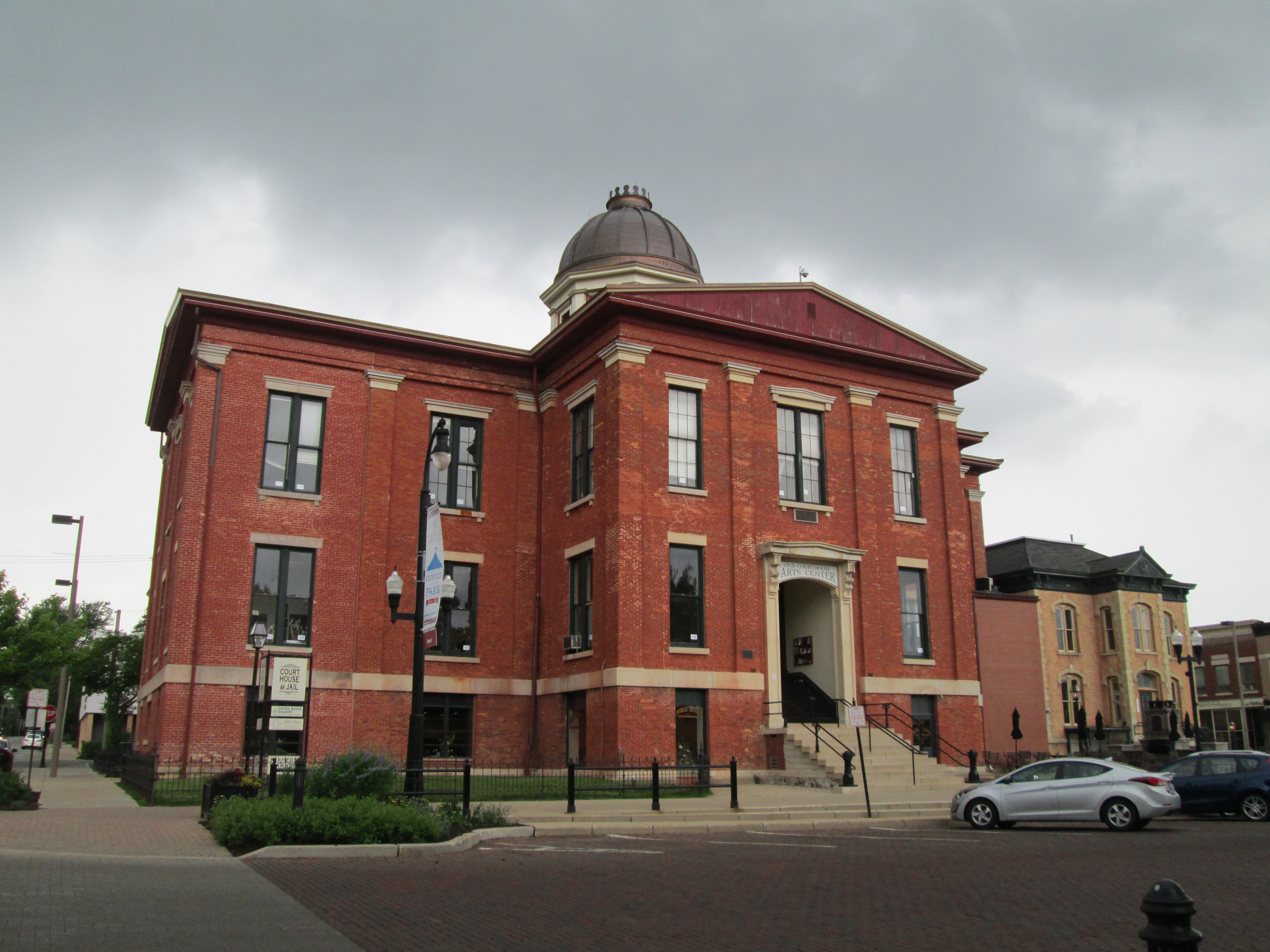 The Old McHenry County Courthouse dominates the western edge of downtown Woodstock's city square.  The county government operated from the building until the 1970s, when a new complex was built on the outskirts of town