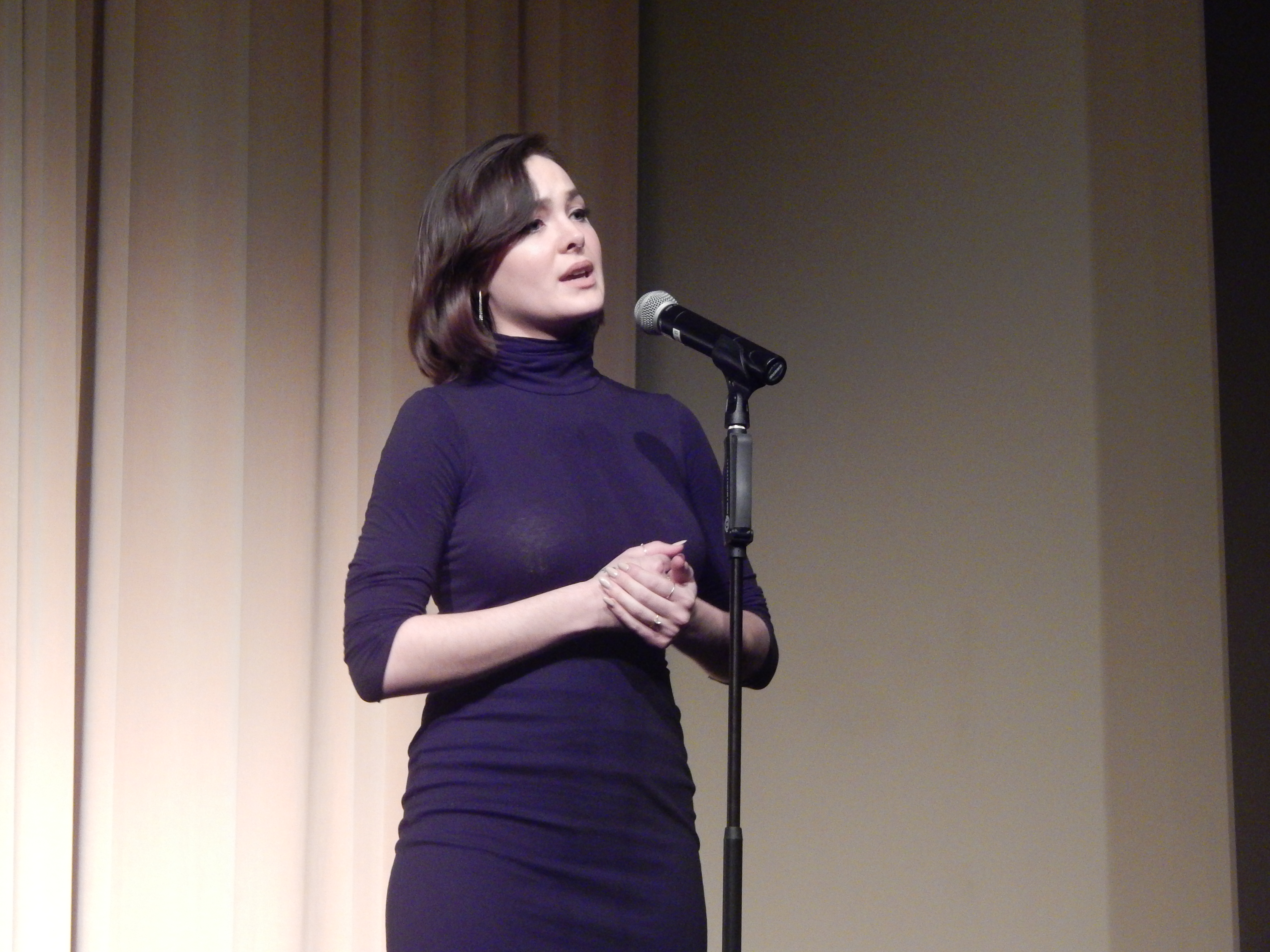 Erin Roux performs an original piece in the Vagina Monologues (Madeline Happold, 14 East)