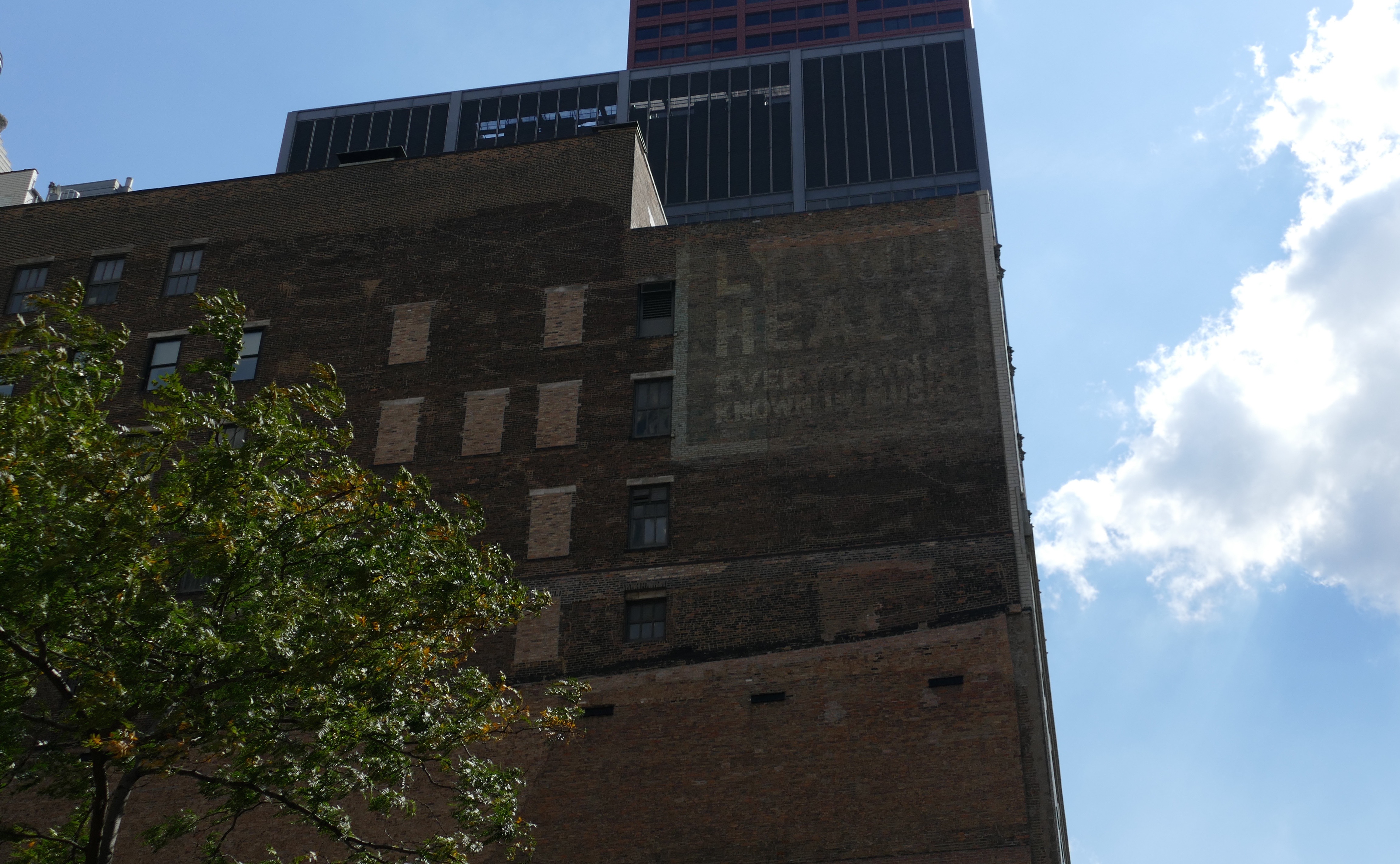 What is left of the Lyon & Healy advertisement on DePaul’s CDM Center. (Photo courtesy of Marissa Nelson)