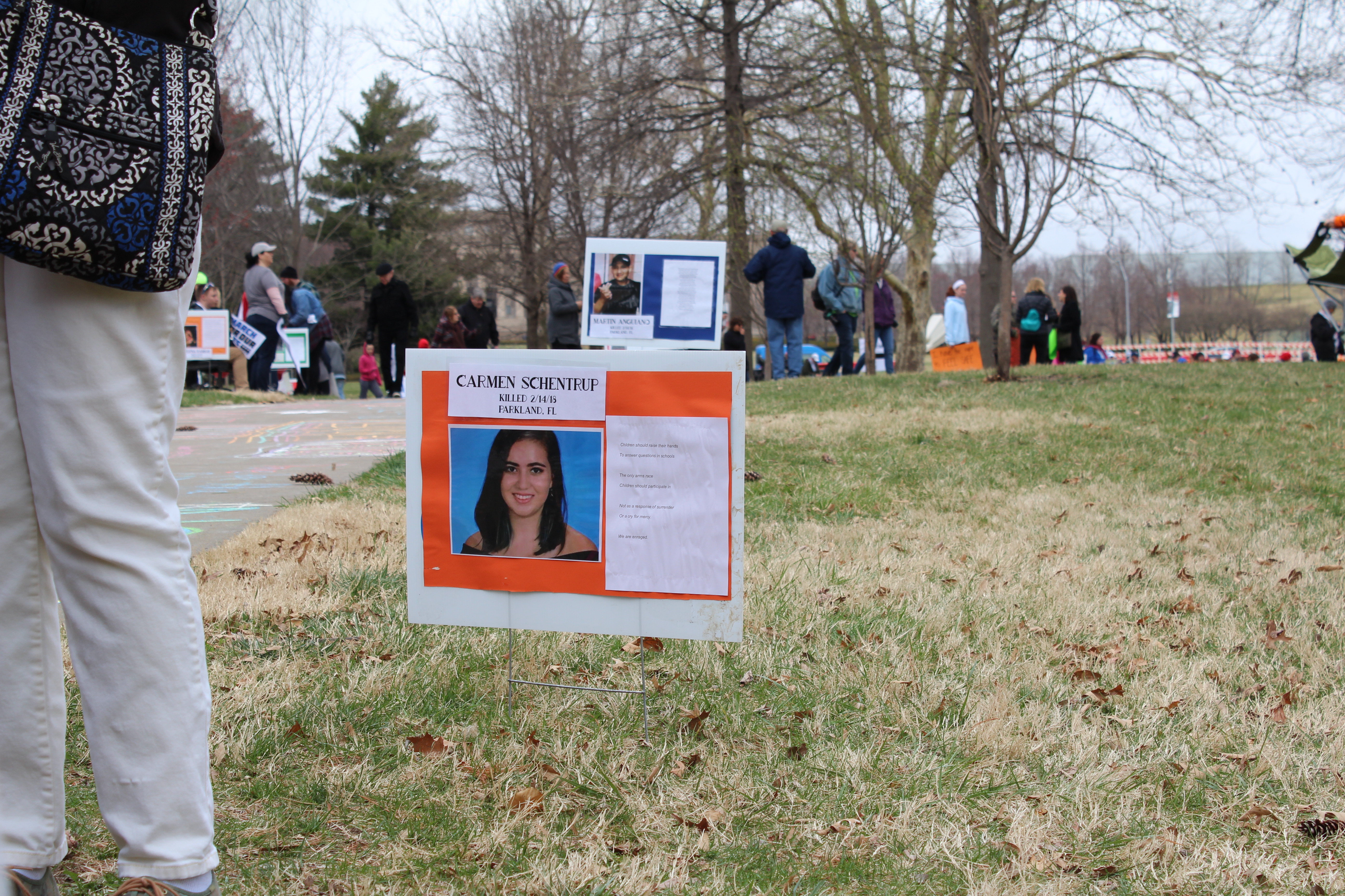 On the sidewalk where the March would officially start, colored signs with portraits of each victim from the Parkland, Florida shooting lined each side, being a stark reminder of the reason why the March had formed in the first place. Photo: Carina Smith, 14 East.