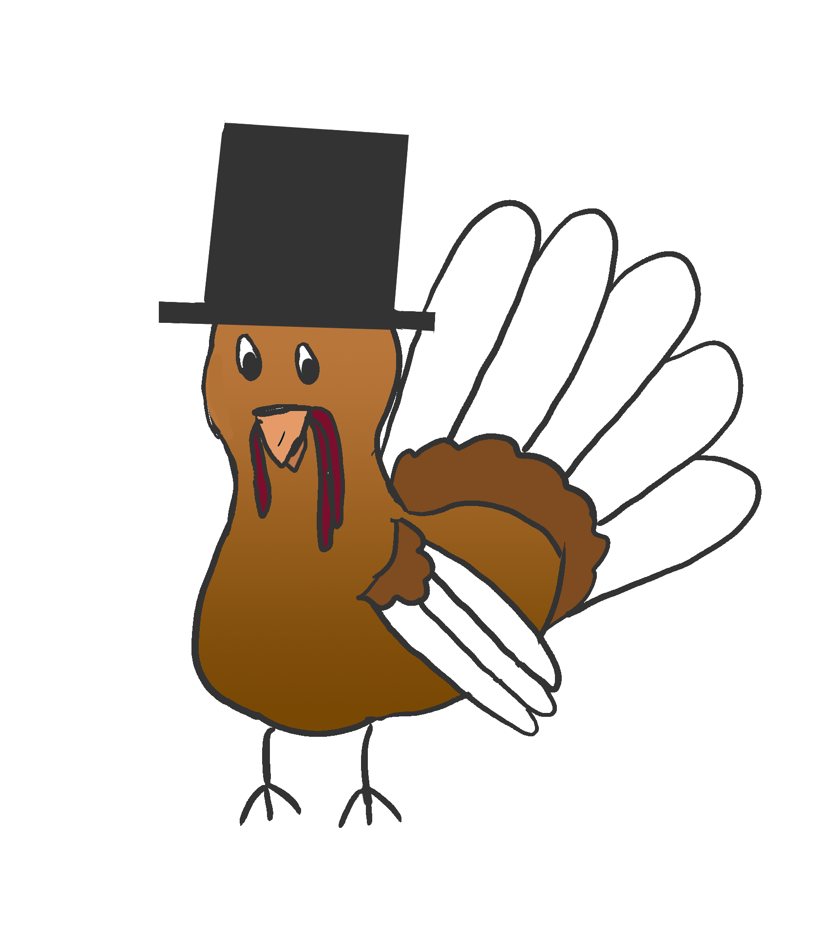 Gif of a turkey wearing a tophat with its feathers changing rainbow colors